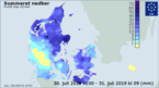 Nedbørssum for den 30. juli og den 31. juli frem til kl. 9