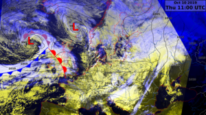 Satellitbillede overlagt vejrkort