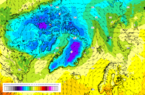 Temperatur i 2 meters højde søndag den 19. april 2020 kl 12 utc.