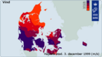 Vindstød fra den landsdækkende kategori 4-begivenhed 3. december 1999