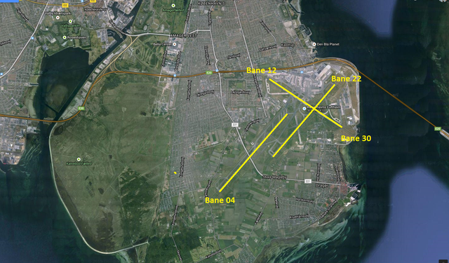 Satellitbillede viser banernes placering i Københavns Lufthavn