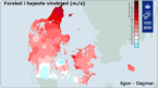 Forskel i højeste middelvind mellem Dagmar (blå) og Egon (rød)