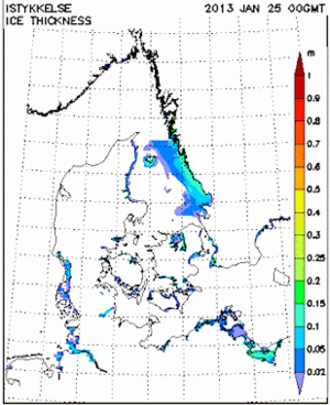 Istykkelse i danske farvande 25. januar 2013