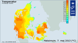 Højeste temperatur 7. maj 2013