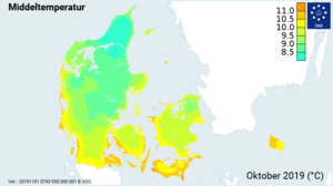 Oktober middeltemperatur