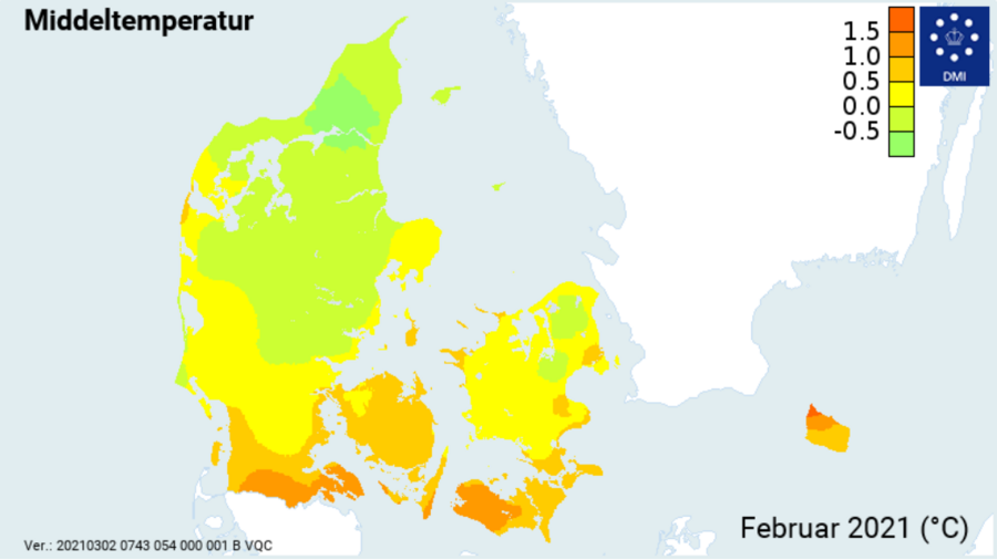 Middeltemperatur februar