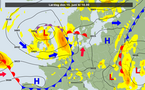 Den 15. juni kl. 14: Kort før fronten bevæger sig ind over Danmark.