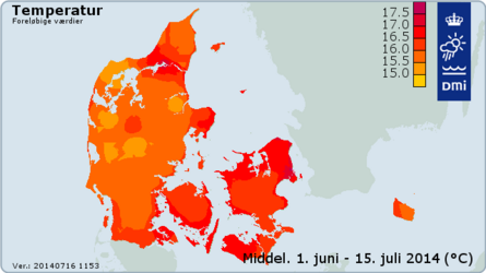 Temperaturen den 1. juni til 15. juli 2014.