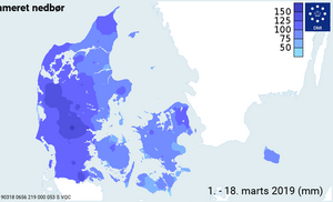 Summeret nedbør over Danmark i første halvdel af marts