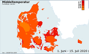 Danmarkskort over temperaturfordeling