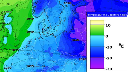 Temperaturer over Danmark