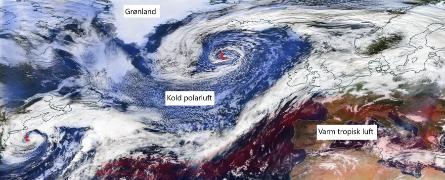 Satellitbillede med polarfronten