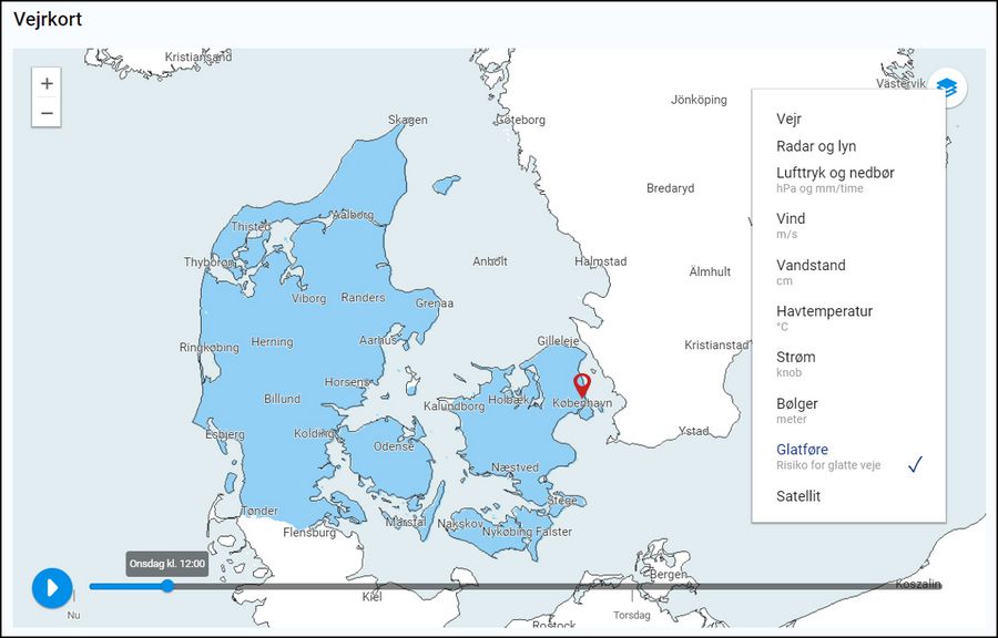 Beskrivelse af vejrkort med glatførevarsling