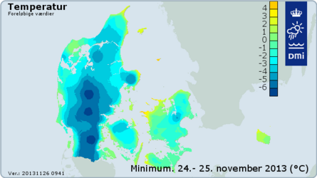 Middeltemperaturen for dagene den 24.-25. november.