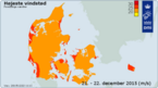 Højeste vindstød på 30,7 m/sek. blev målt ved Røsnæs Fyr.