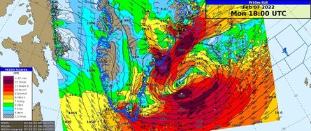 Prognosen for vindhastigheden den 7. februar