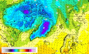 Kort over temperaturer i Grønland og Arktis