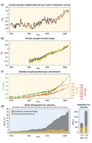 Grafik af observerede indikatorer på et ændret klima.