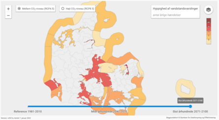 Klimaatlas - overskridelse af vandstandsvarsler