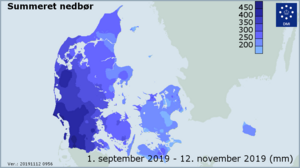 Figur for summeret nedbør over Danmark