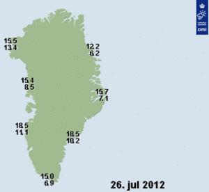 Figur der viser temperaturer i Grønland