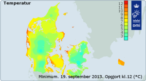 minimumtemperaturen torsdag morgen den 19. september.