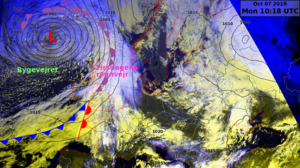 Satellitbilede overlagt et vejrkort