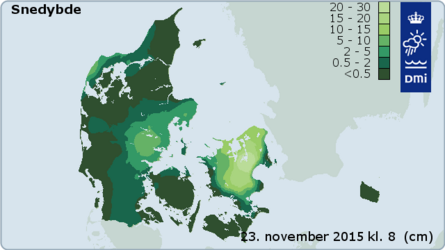 Snedybden i Danmark mandag den 23. november klokken 8.