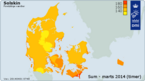 Fordelingen af de 151 soltimer i marts 2014