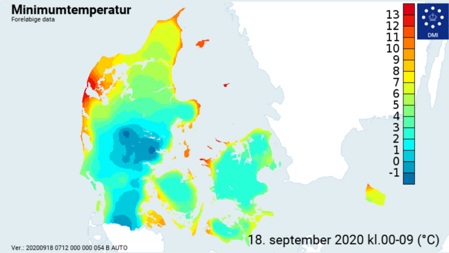 Laveste temperaturer den 18. september