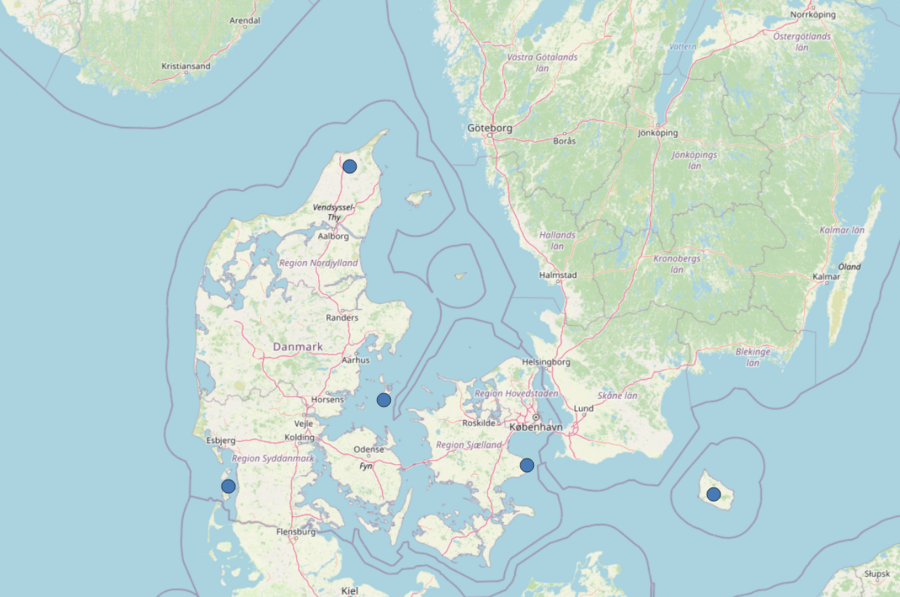Map showing the location of DMI's radar stations