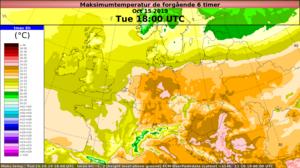 Prognose for tirsdagens højeste temperatur