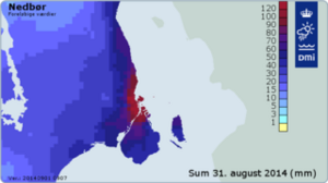 samlede nedbør den 31. august 2014
