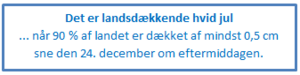 Det er landsdækkende hvid jul, når 90% af landet er dækket af mindst 0,5 cm sne den 24. december om eftermiddagen.