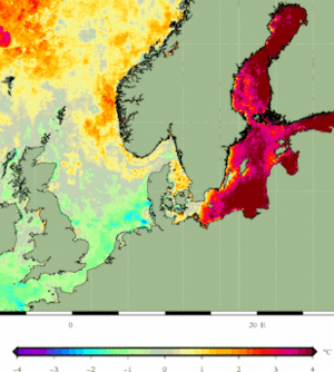 Havtemperaturerne omkring Danmark den 26. juni 2013 