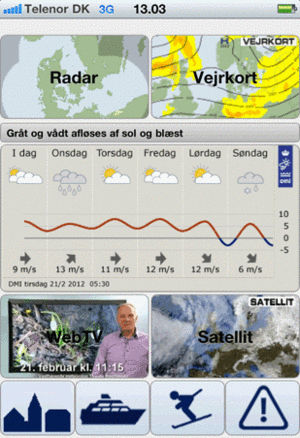 Forsiden af DMI's nye app (2012)