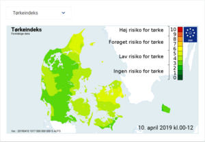 Danmarks tørkeindeks for 10. april 2019