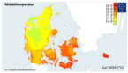 Middeltemperatur for juli 2020