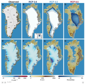 Billeder af Grønlands indlandsis og hvordan den vil skrumpe i fremtiden