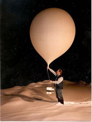 Man holder ballon med Ozon-målingsinstrument på