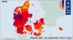 Vindstød fra Gorm: den regionale kategori 3-begivenhed 29. november 2015. 