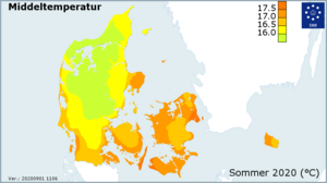 Gennemsnitstemperatur for sommeren 2020