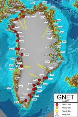 GPS målestationer i Grønland i 2010