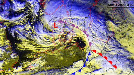 Vejrkort fra 15. december 2019 klokken 12 UTC