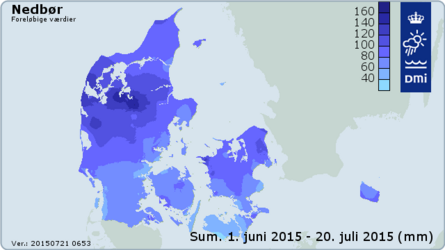 Nedbør 1. juni til 20. juli 2015.