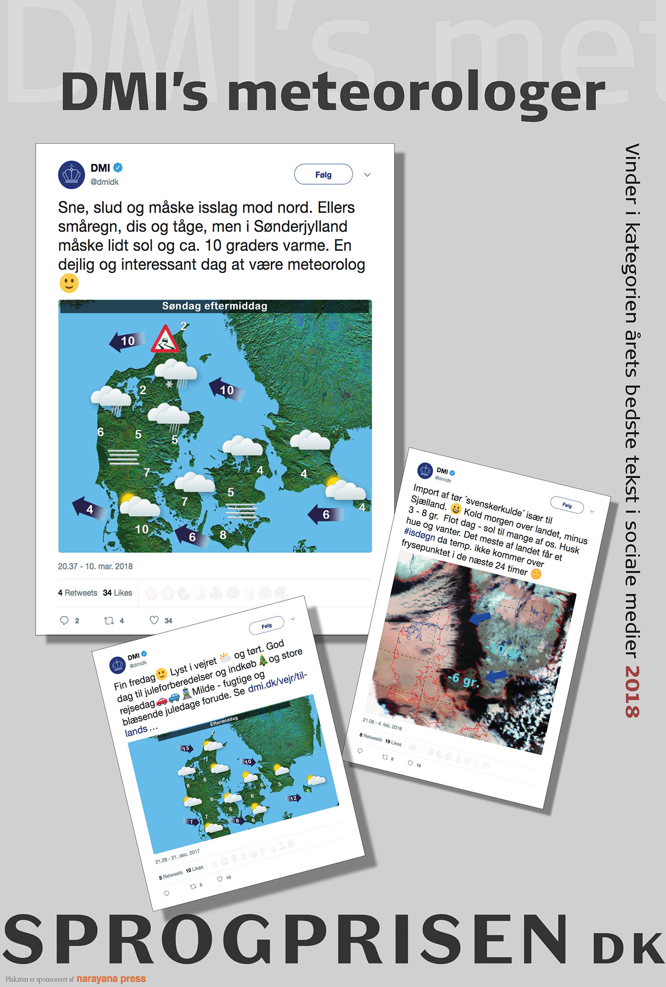 Illustration af de prisvindende tweets, opsat på en plakat