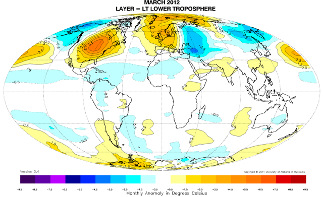 Kort over temperaturanomalier globalt