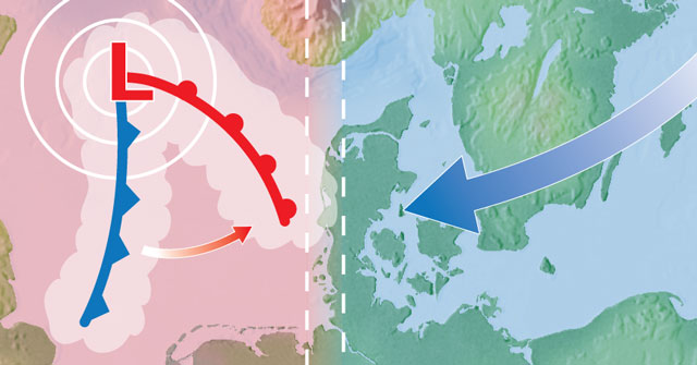 kold- og varmefront over Danmark