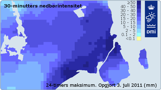 Kort over nedbørsintensitet