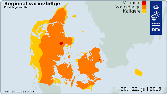 Kort over varmebølgen